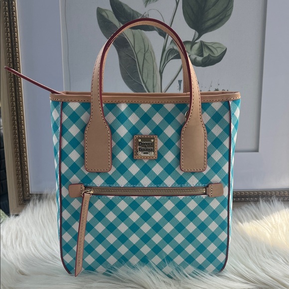 NEW Dooney & Bourke Teal and White Checkered Tote